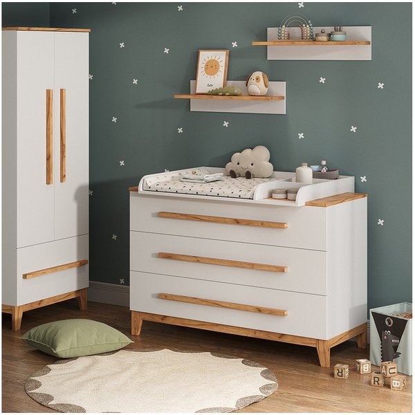 VitaliSpa® Wickelkommode Malia, Weiß/Artisan, 133.2 x 98 cm mit 3 Schubladen