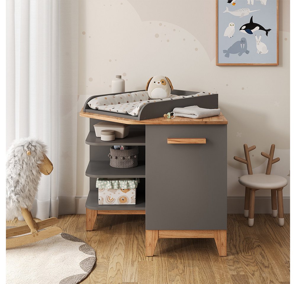 VitaliSpa® Wickelkommode Malia, Grau/Artisan/Artisan, 85 x 85.2 cm mit Tür – Bild 4 von 5