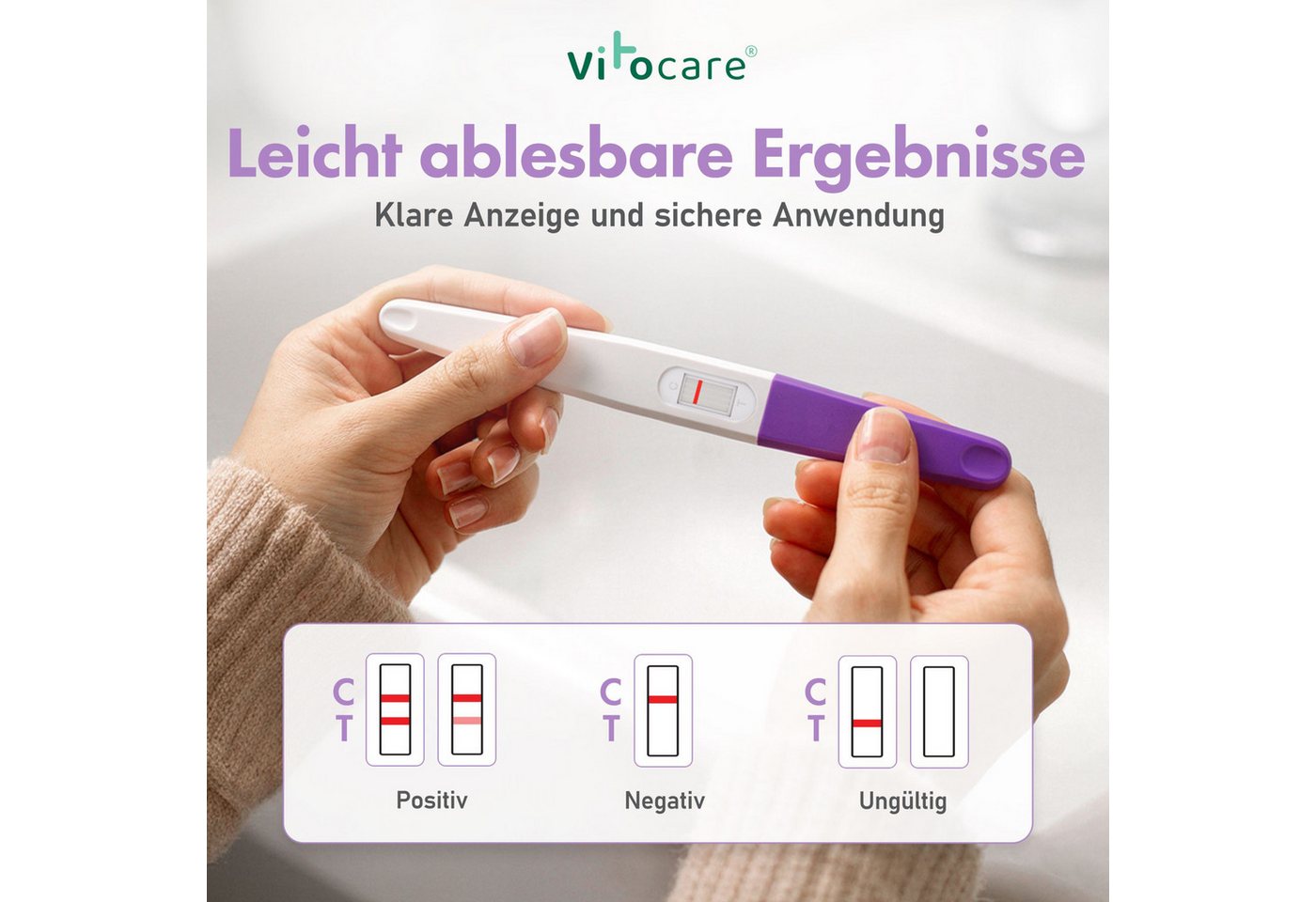 Vitocare Schwangerschaftstest Schwangerschaftstest Frühtest hCG, 5er f. Zuhause, 5-tlg., Ergebnis in nur 3 min. – Bild 4 von 5