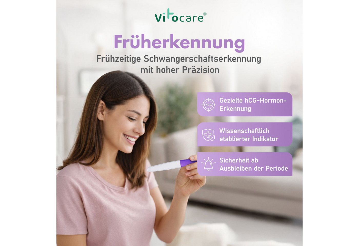 Vitocare Schwangerschaftstest Schwangerschaftstest Frühtest hCG, 5er f. Zuhause, 5-tlg., Ergebnis in nur 3 min. – Bild 5 von 5