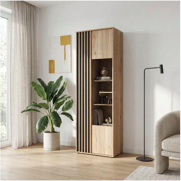 FORTE Vitrine Forte Arank Vitrine 200, Glastüre, Beleuchtung optional bestellbar B/H/T 63,4/200,1/41,7 cm Lamellenoptik