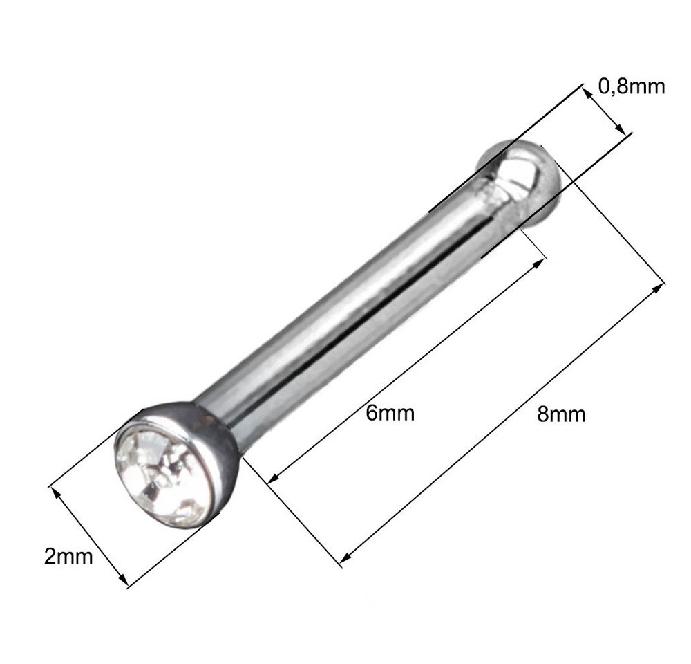 viva-adorno Nasenpiercing-Set 10er oder 20er Set 0,8mm Nasenstecker mit Stein Stecker Barbell (Set, 20-tlg), Zirkonia Kristall – Bild 2 von 2