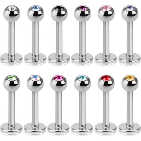 viva-adorno Piercing-Set Labret Piercing Stecker Lippenpiercing Zirkonia (Set, 12-tlg), Kristall Edelstahl Tragus Helix Ohr