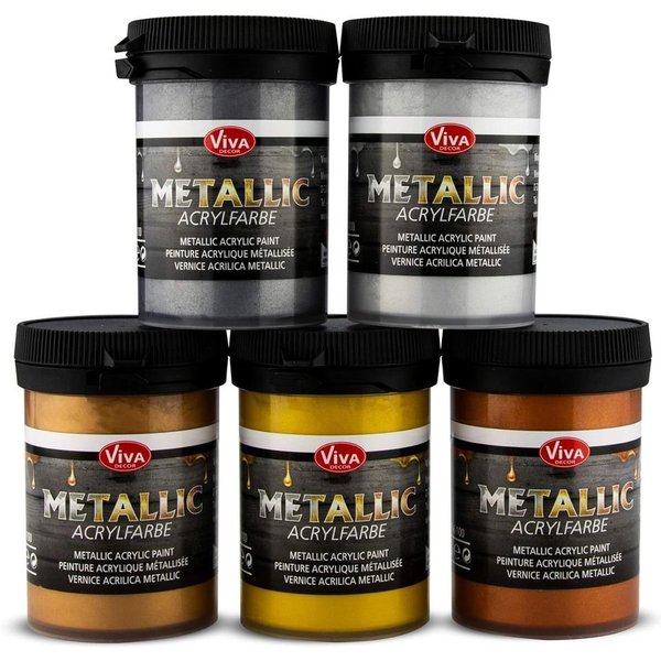 Viva Decor Acrylfarbe Metallic Acrylfarben-Set, 5 x 100 ml