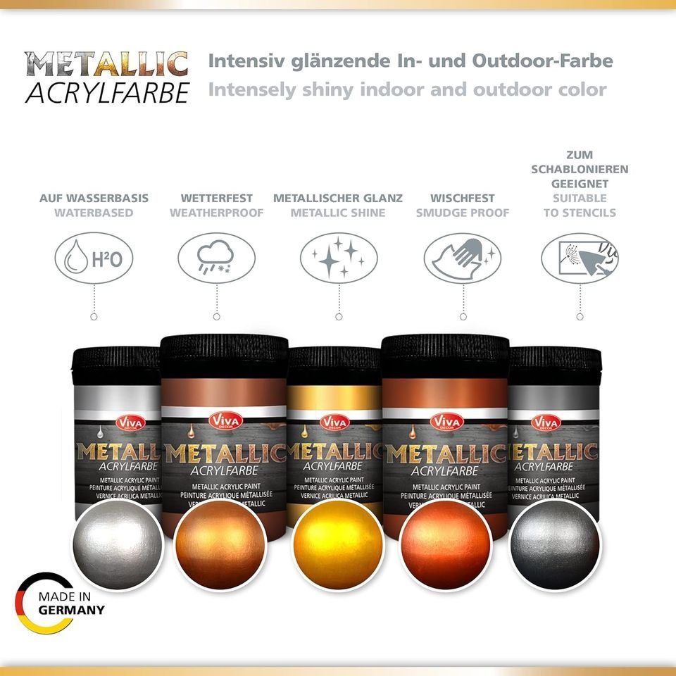 Viva Decor Acrylfarbe Metallic Acrylfarben-Set, 5 x 100 ml – Bild 2 von 3