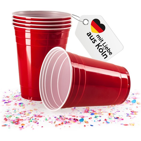 Vivaloo Becher 473 ml Plastikbecher wiederverwendbar, Original American Red Cups, 50-tlg., Partybecher Hartplastik Becher
