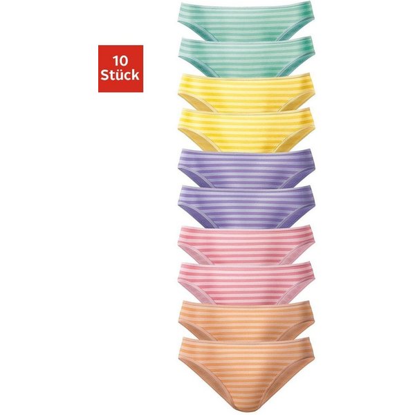 Vivance Bikinislip (Packung, 10-St) gestreift und unifarben, Baumwollmischung