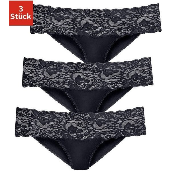Vivance by Lascana Brasilslip (3er-Pack) aus elastischer Baumwolle mit floraler Spitze
