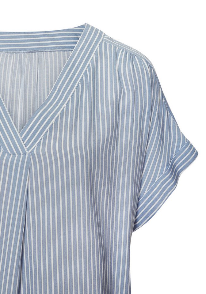 Vivance by Lascana Kurzarmbluse mit Streifendesign, V-Ausschnitt und lockere Passform Damenbluse mit kurzen Ärmeln, schlichtes Blusenshirt, Streifenbluse – Bild 5 von 5