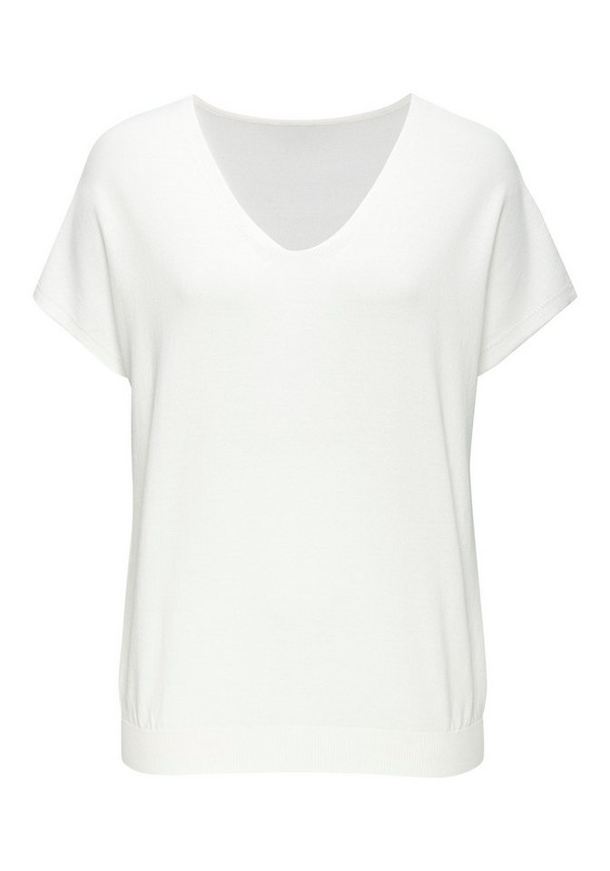 Vivance by Lascana Kurzarmpullover aus softer, leichter Feinstrickqualität lockeres Strickshirt, V-Ausschnitt-Pullover, leicht Oversize, Basic – Bild 2 von 5