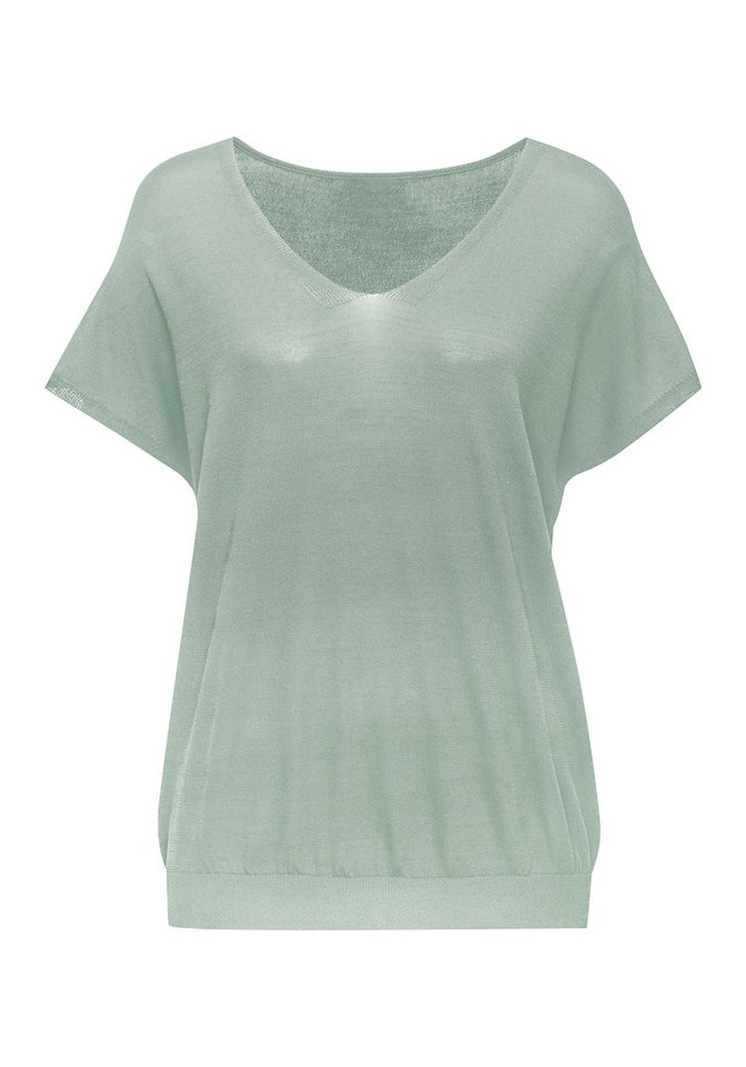 Vivance by Lascana Kurzarmpullover aus softer, leichter Feinstrickqualität lockeres Strickshirt, V-Ausschnitt-Pullover, leicht Oversize, Basic – Bild 2 von 5