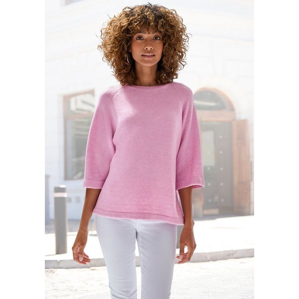 Vivance by Lascana Kurzarmpullover mit weiten Ärmeln lockere Passform, Rundhalspullover, weicher Strickpullover, Basic