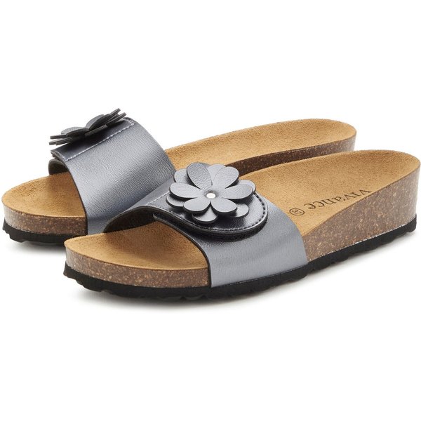 Vivance by Lascana Mule, Sandale, offener Schuh, Sommerschuh, Pantolette mit Komfortkorkfußbett aus Leder und dezentem Keilabsatz