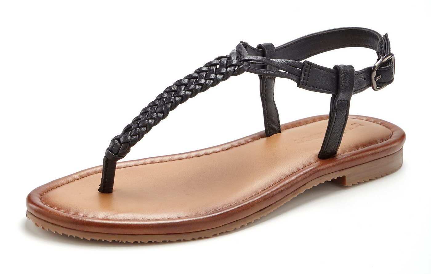 Vivance by Lascana Sandalette, Sommerschuh, Sandale, Ledersandale, Zehentrenner aus Leder mit Flecht-Optik – Bild 2 von 5