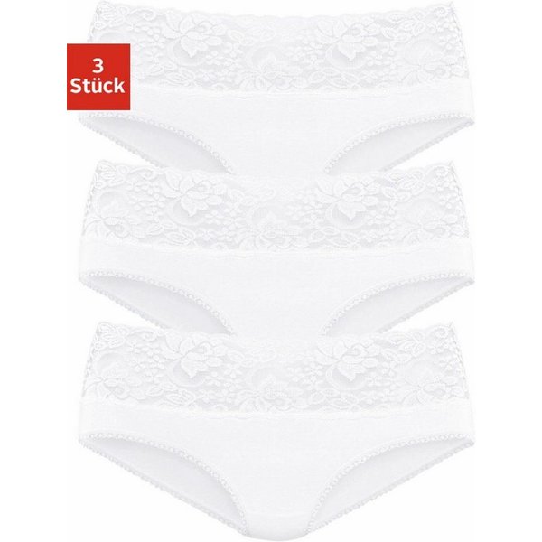 Vivance by Lascana Slip (3er-Pack) aus elastischer Baumwolle mit floraler Spitze