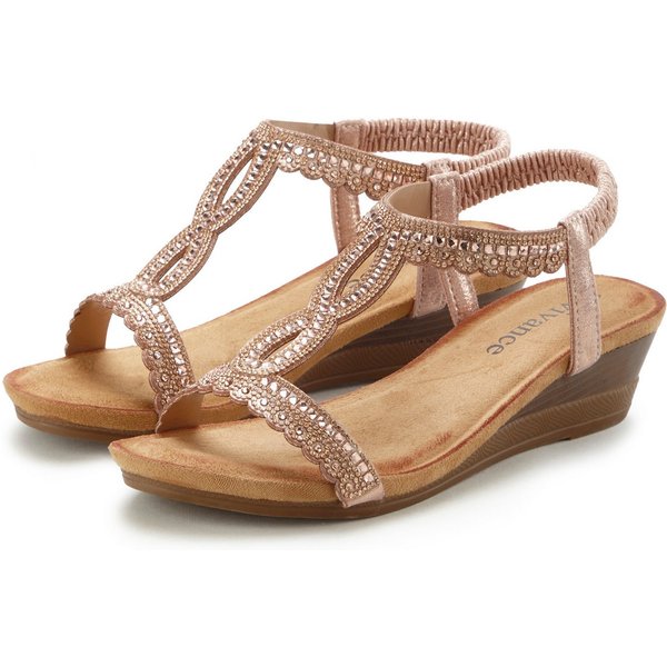 Vivance by Lascana Sommerschuh, offener Schuh, Sandale, Keilsandalette, Sandalette mit Glitzerdetails, Keilabsatz & elastischem Riemchen VEGAN