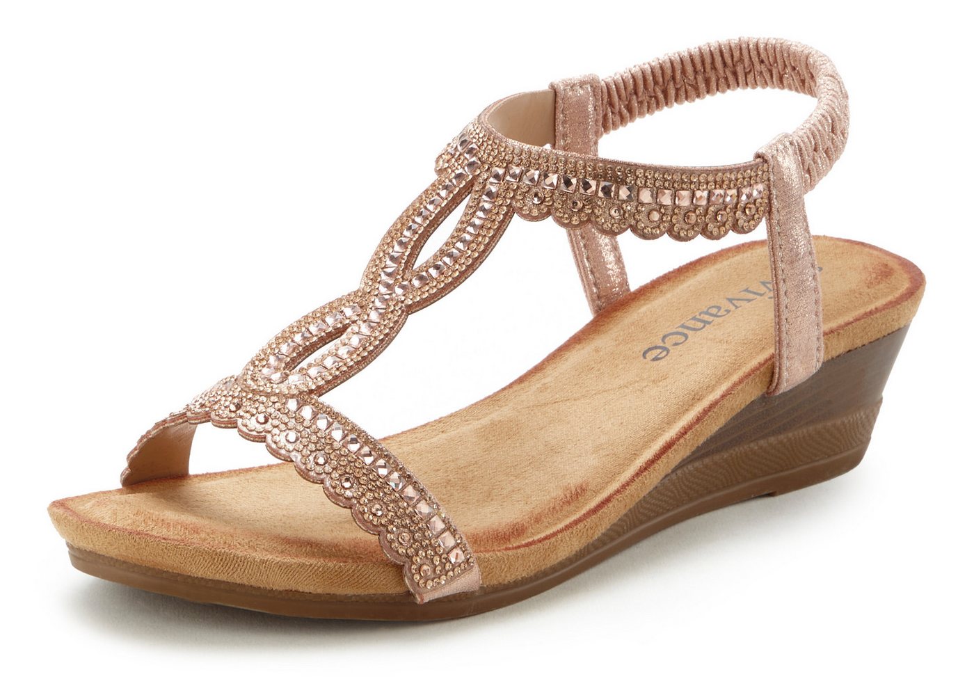 Vivance by Lascana Sommerschuh, offener Schuh, Sandale, Keilsandalette, Sandalette mit Glitzerdetails, Keilabsatz & elastischem Riemchen VEGAN – Bild 2 von 5