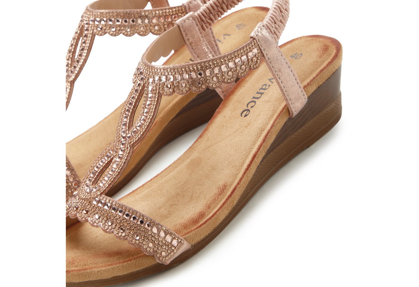 Vivance by Lascana Sommerschuh, offener Schuh, Sandale, Keilsandalette, Sandalette mit Glitzerdetails, Keilabsatz & elastischem Riemchen VEGAN – Bild 4 von 5