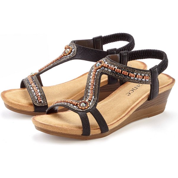 Vivance by Lascana Sommerschuh, offener Schuh, Sandale, Keilsandalette, Sandalette mit Glitzerdetails, Keilabsatz & elastischem Riemchen VEGAN