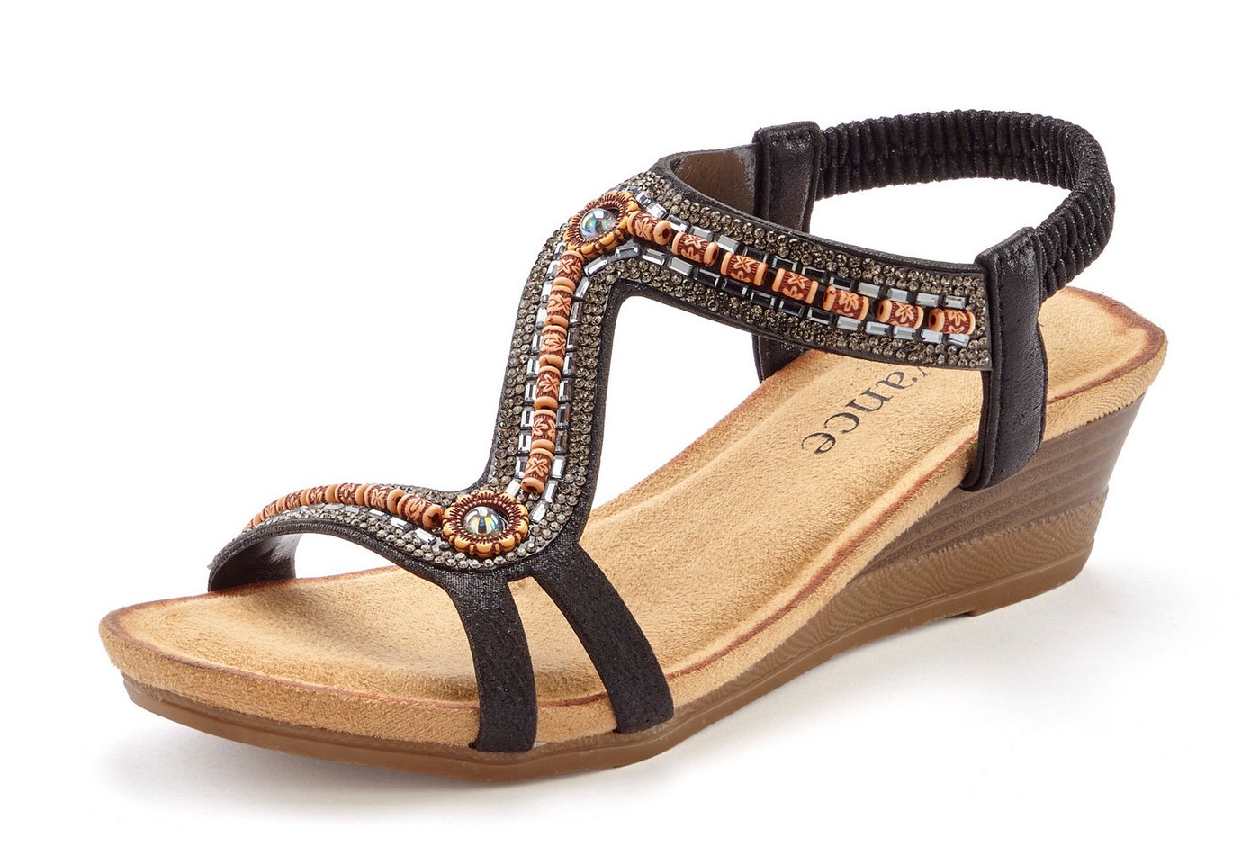 Vivance by Lascana Sommerschuh, offener Schuh, Sandale, Keilsandalette, Sandalette mit Glitzerdetails, Keilabsatz & elastischem Riemchen VEGAN – Bild 2 von 5