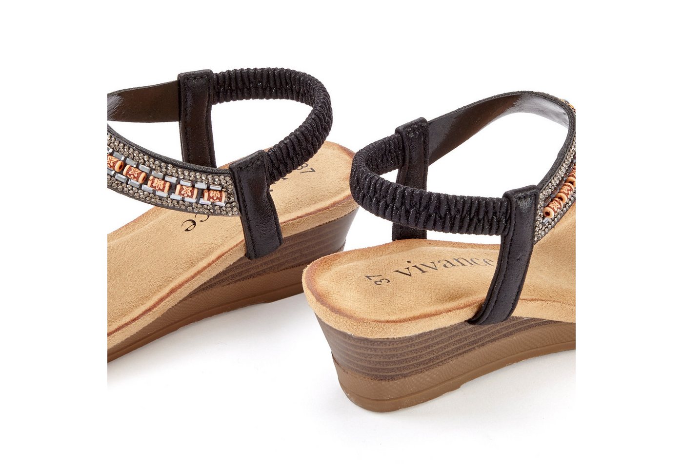 Vivance by Lascana Sommerschuh, offener Schuh, Sandale, Keilsandalette, Sandalette mit Glitzerdetails, Keilabsatz & elastischem Riemchen VEGAN – Bild 5 von 5