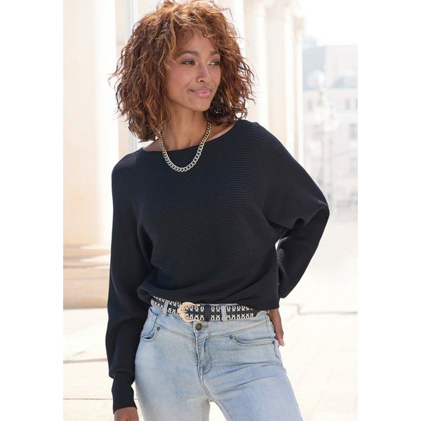 Vivance by Lascana Strickpullover mit U-Boot-Ausschnitt Rippstrickpullover mit Fledermausärmeln, supersofter Strick, Oversize