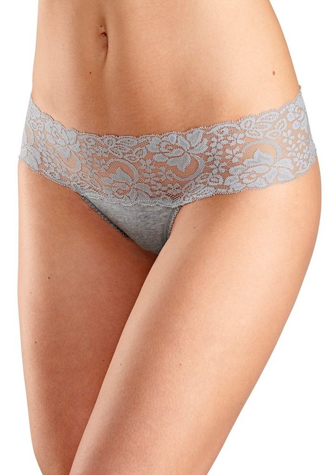 Vivance by Lascana String (3er-Pack) aus elastischer Baumwolle mit floraler Spitze – Bild 2 von 5