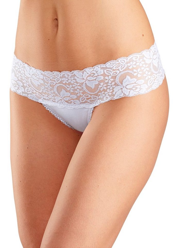 Vivance by Lascana String (3er-Pack) aus elastischer Baumwolle mit floraler Spitze – Bild 2 von 5