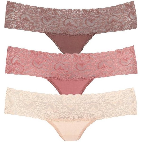 Vivance by Lascana String (3er-Pack) aus elastischer Baumwolle mit floraler Spitze