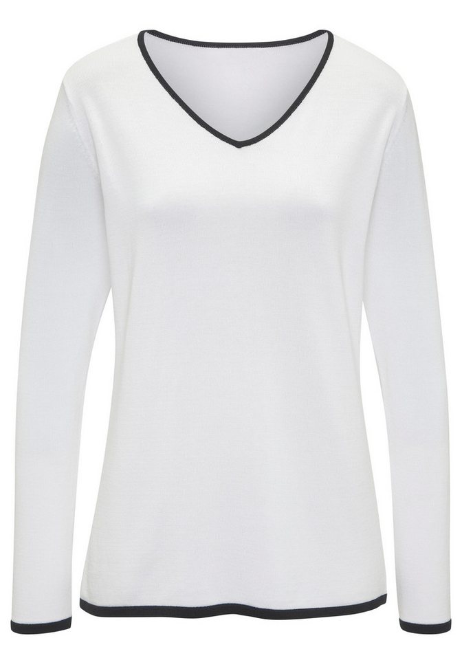 Vivance by Lascana V-Ausschnitt-Pullover mit Kontrastkanten an den Abschlüssen Basic-Pullover mit V-Ausschnitt, weicher Feinstrickpullover, casual – Bild 2 von 5