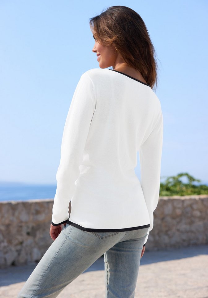 Vivance by Lascana V-Ausschnitt-Pullover mit Kontrastkanten an den Abschlüssen Basic-Pullover mit V-Ausschnitt, weicher Feinstrickpullover, casual – Bild 3 von 5