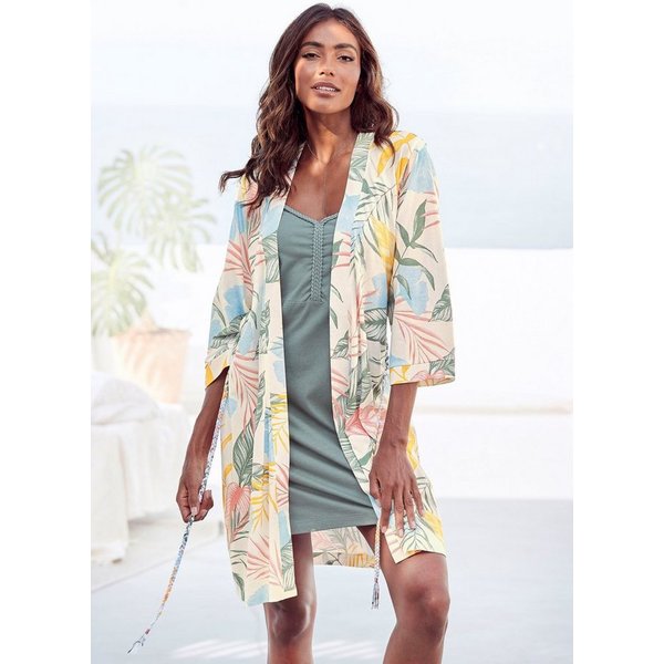 Vivance Dreams by Lascana Kimono, Kurzform, Baumwoll-Mix, Kimono-Kragen, Gürtel, uni oder mit floralem Druck