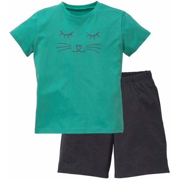 Vivance Pyjama (2 tlg., 1 Set) kurzer Schlafanzug, mit Katzendruck, aus Baumwolle