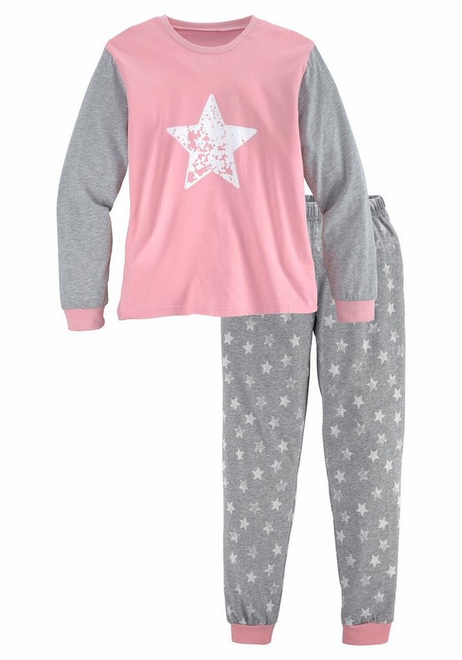 Vivance Pyjama (2 tlg., 1 Set) langer Schlafanzug mit Sternendruck, aus Baumwolle – Bild 2 von 5