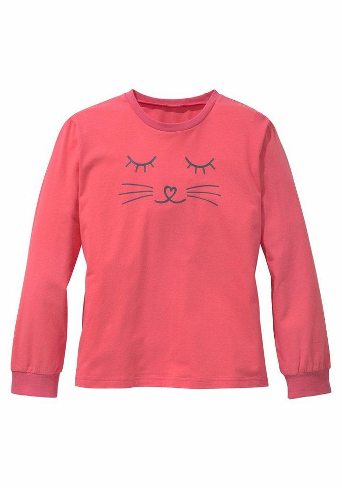 Vivance Pyjama (2 tlg., 1 Set) langer Schlafanzug, mit Katzendruck, aus Baumwolle – Bild 3 von 5