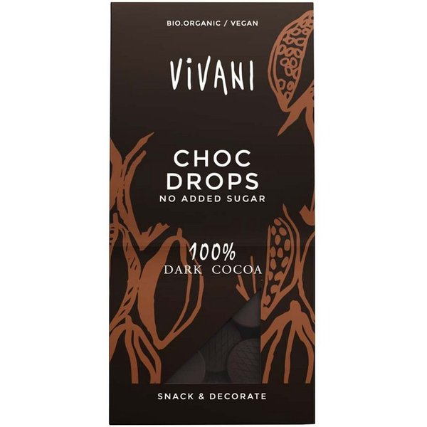 Vivani Süßigkeit Schokoladendrops - Choc Crops 100% Cacao 100g