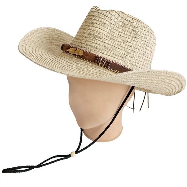 Vivi Idee Cowboyhut Strohhut Unisex, Sonnenhut Westernhut Faltbar, Sommerhut Strandmütze mit Kunstleder Band