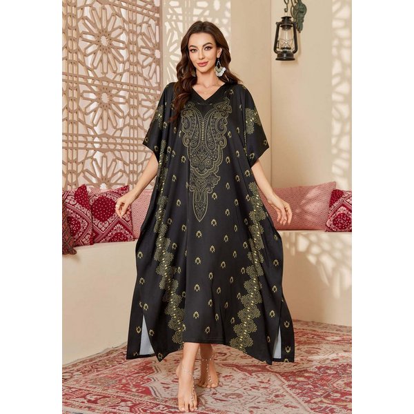 Vivi Idee Morgenmantel Kaftan Kimono Bademantel, Schlafmantel satin Sauna Einheitsgröße, Rund-Kragen/V-Kragen, kein Verschluss, Einheitsgröße, seidig