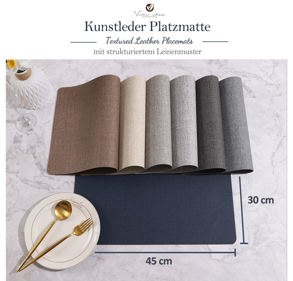 Vivi Idee Platzset Tischset Tischmatte Kunstleder, abwischbar wasserdicht Anti-Rutsch, Hitzebeständig beidseitig, 45 x 30 cm, 4er Set – Bild 2 von 5