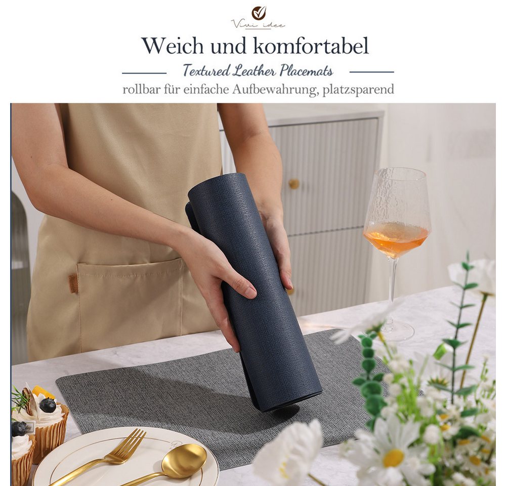 Vivi Idee Platzset Tischset Tischmatte Kunstleder, abwischbar wasserdicht Anti-Rutsch, Hitzebeständig beidseitig, 45 x 30 cm, 4er Set – Bild 5 von 5
