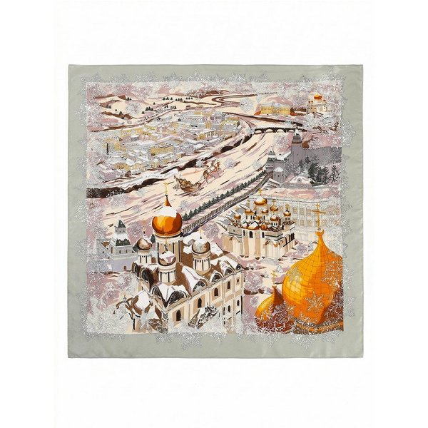 Vivi Idee Seidenschal 100% Maulbeerseide Seidenschal Winterstadt, Quadratisches 88x88 cm, bedrucktes Seidenschal