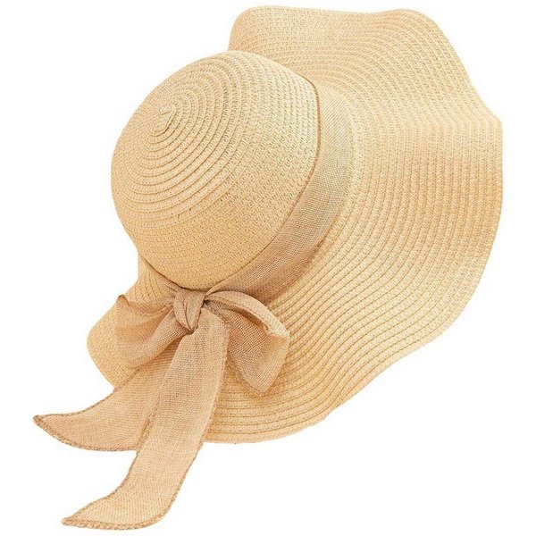 Vivi Idee Strohhut Sonnenhut Sommerhut Strandhut Straw hat, Damen faltbar, Einheitgröße wellenförmiger Rand