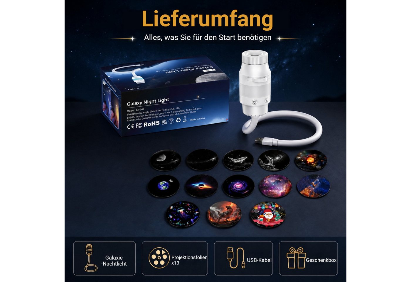 VIVIHEYDAY LED-Sternenhimmel Galaxy Projector Night Light, Sternenhimmel Projektor, für Auto, Schlafzimmer, Nachtlicht Sternenhimmel Galaxy Projektor, Geschenke – Bild 4 von 5