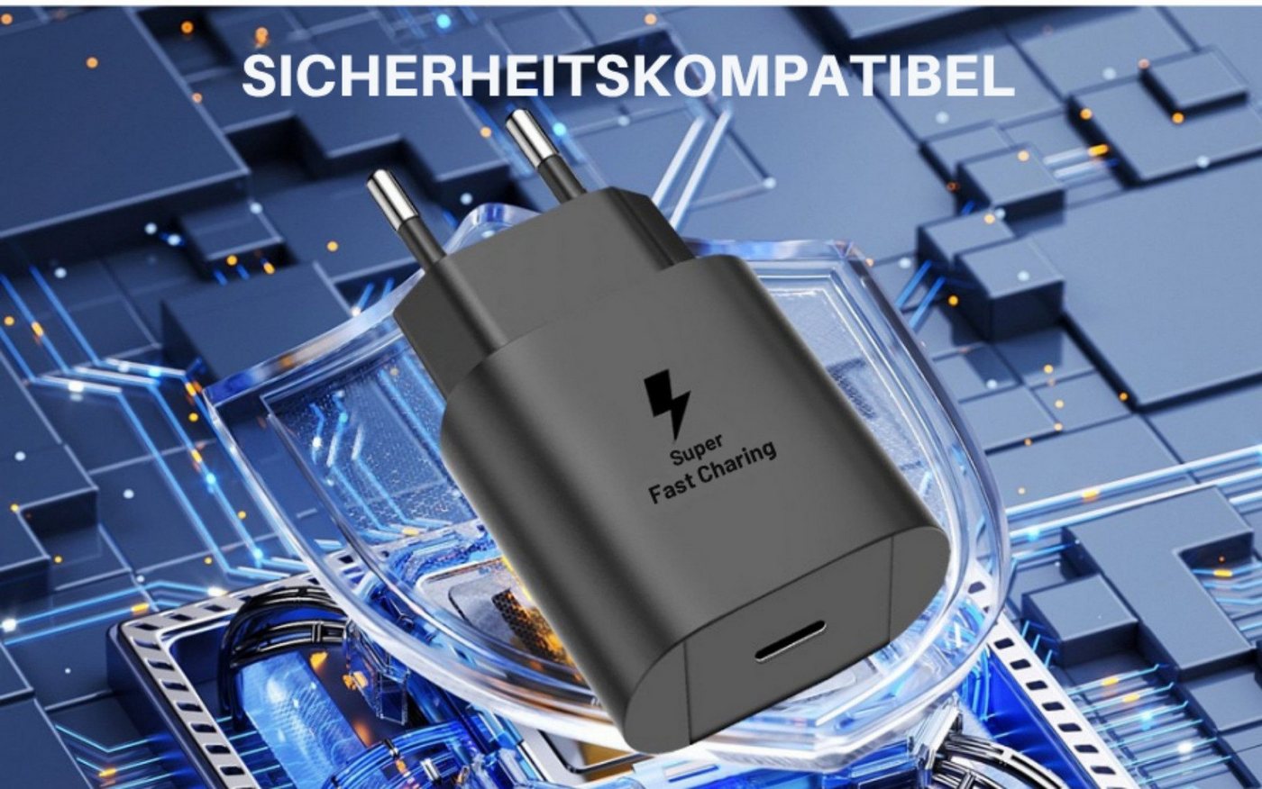 Vivitar 25W USB-C mit 2 Meter Kabel, universell kompatibles ultraschnelles Schnelllade-Gerät (5000 mA, 96% in 60 Minuten mit Überstrom-, Überhitzungs-, Kurzschl – Bild 3 von 5