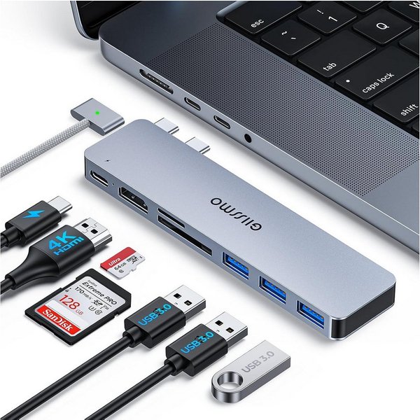 Vivitar 7-in-1-USB-C-Hub für MacBook mit Thunderbolt 3, 4K-HDMI, 3× USB 3.0 USB-Adapter USB-C zu USB-C, mit SD- und microSD-Kartenleser, 100 W PD, Multi-Port-Do
