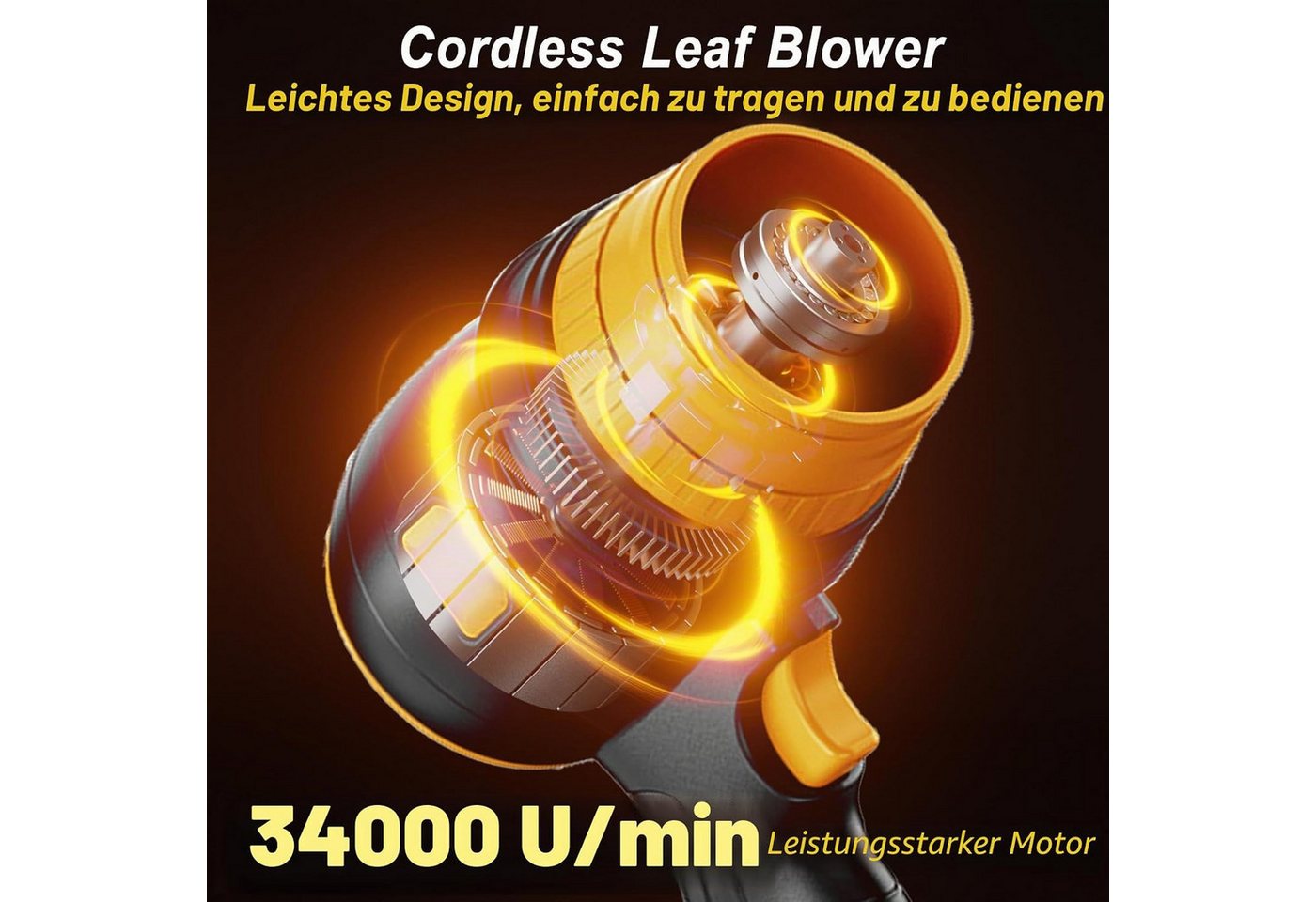 Vivitar Akku-Laubbläser 21V mit 3,000mAh Akku & Ladegerät, 550W Turbo Handgebläse, (Akku Gebläse für Auto, Werkstatt, Garage, Grill, Camping, 1 St., tragbarer G – Bild 2 von 5