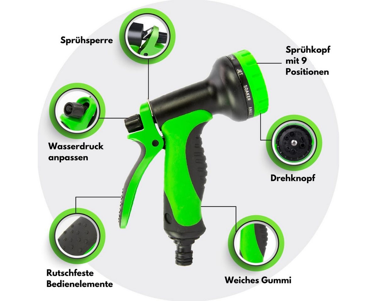 Vivitar Gartenschlauch 22,5 m flexibler Wasserschlauch mit 9 Funktionsdüsen, Hochwertiger multifunktionaler Gartenschlauch, 3-lagiger Latexseele, (perfektes Ges – Bild 2 von 5