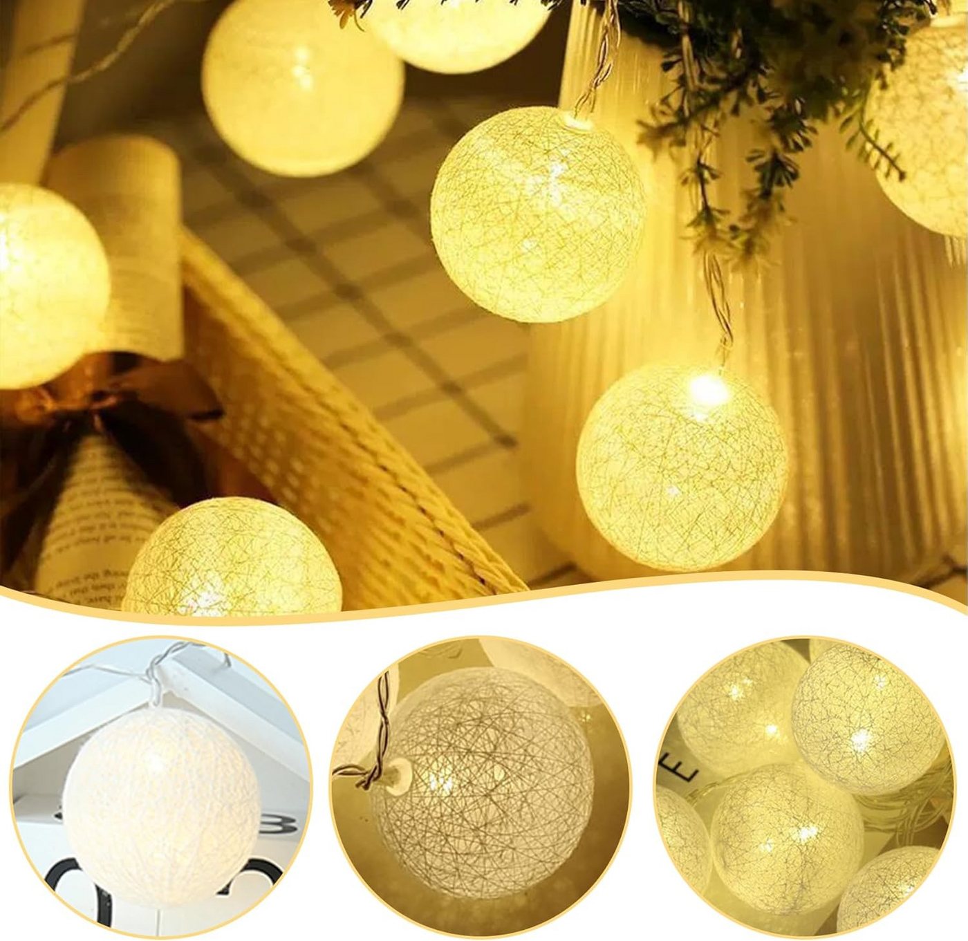 Vivitar LED-Lichternetz Dimmbares Wattebausch-Licht mit Fernbedienung – USB + Batteriefach, 8 Lichtmodi, 5 Helligkeitsstufen, ideal für Weihnachten – Bild 5 von 5