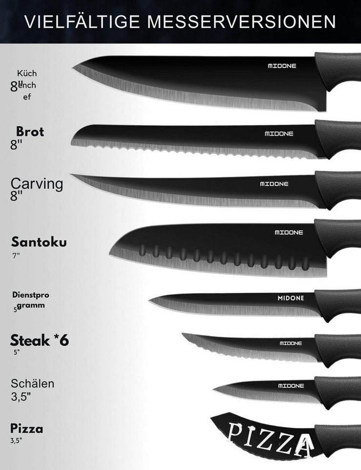Vivitar Messerblock Profi 17-teiliges Küchenmesser Set Messerschärfer & Acryl Messerblock (17tlg), mit Kochmesser, Santokumesser, Brotmesser, Steakmessern, Sche – Bild 2 von 5