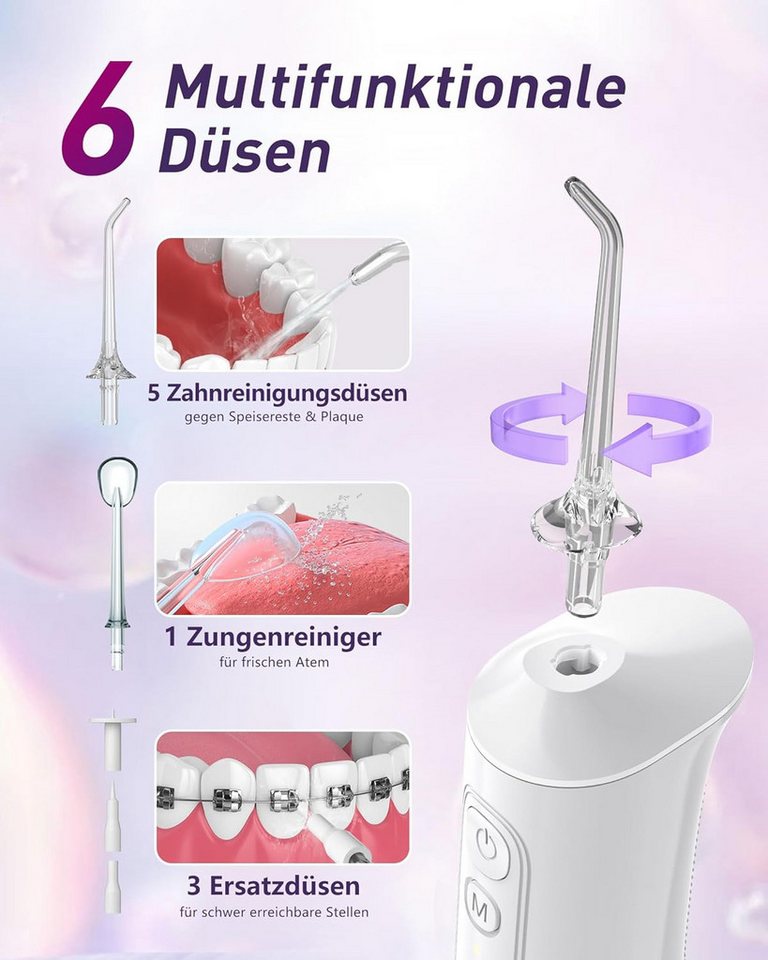 Vivitar Munddusche Kabellos mit 300-ml-Wassertank, 4 Modi, USB-C-Akku 2000 mAh, einschließlich Druckeinstellung 20 – 140 PSI, IPX7 wasserdicht – Bild 5 von 5